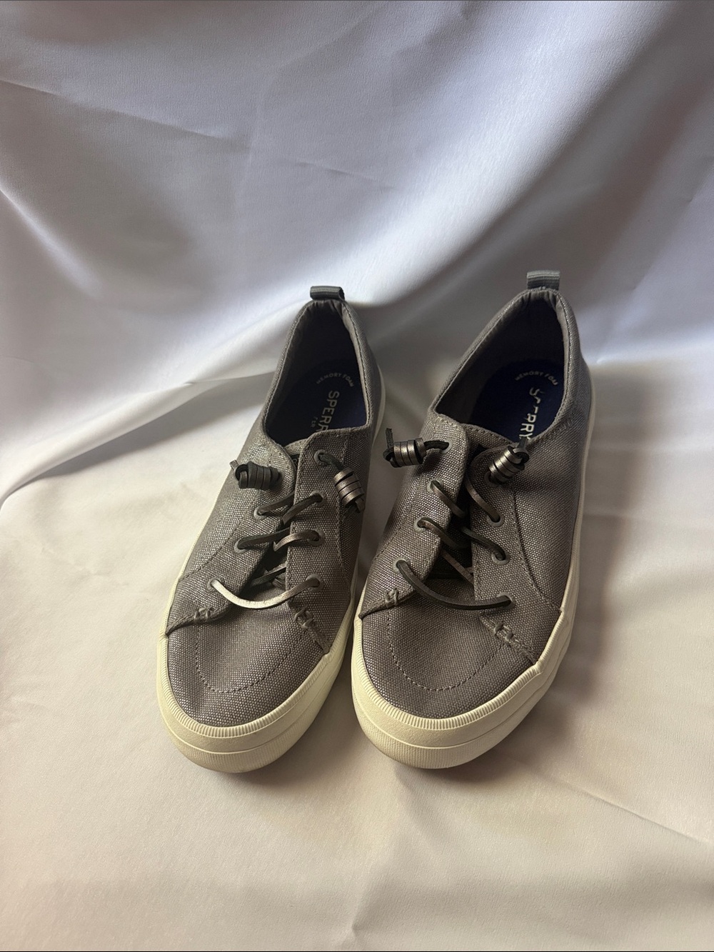 Sperry Gray Canvas Slip-On Sneakers with Toggle Laces